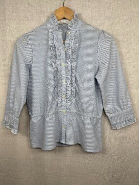 Kimchi Blue Striped Ruffle Button Up Blouse Top Preppy Cottagecore Coquette XS